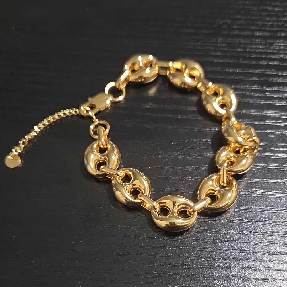 Men's Gold Plated Coffee Bean Link Bracelet